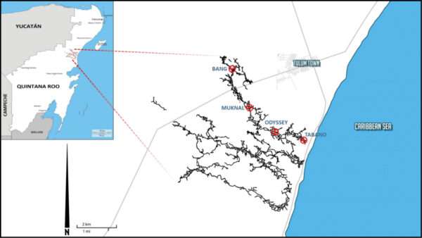 Ox Bel Ha - Carte du réseau de grottes immergées 